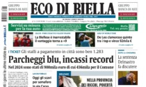 "Parcheggi blu, incassi record": la prima pagina di Eco di Biella in edicola oggi