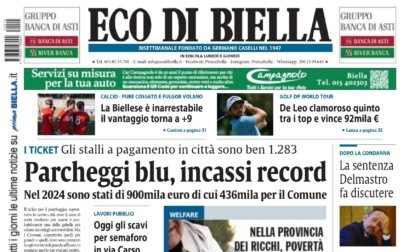 "Parcheggi blu, incassi record": la prima pagina di Eco di Biella in edicola oggi