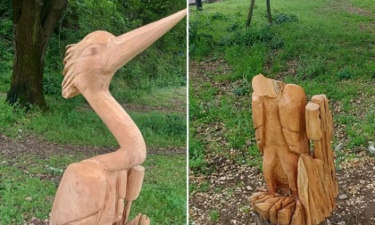 Vandalizzato l'airone realizzato con il legno degli alberi abbattuti dal maltempo