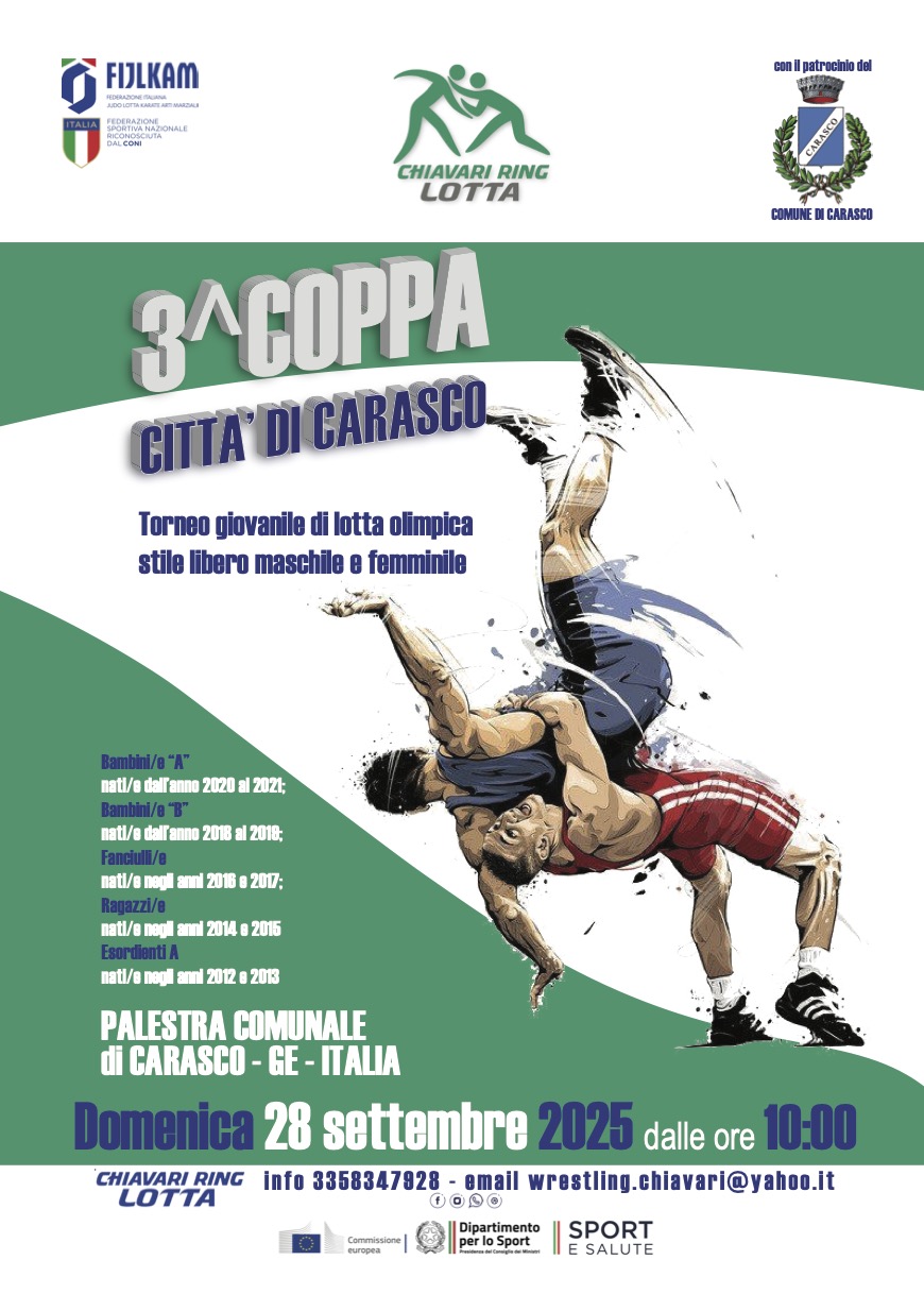 A Carasco la III Coppa Città di Carasco di lotta olimpica