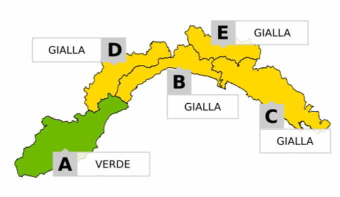 Allerta gialla per temporali sul centro levante della regione