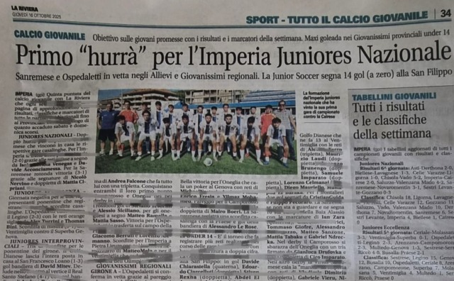 Il calcio giovanile del ponente su La Riviera in edicola