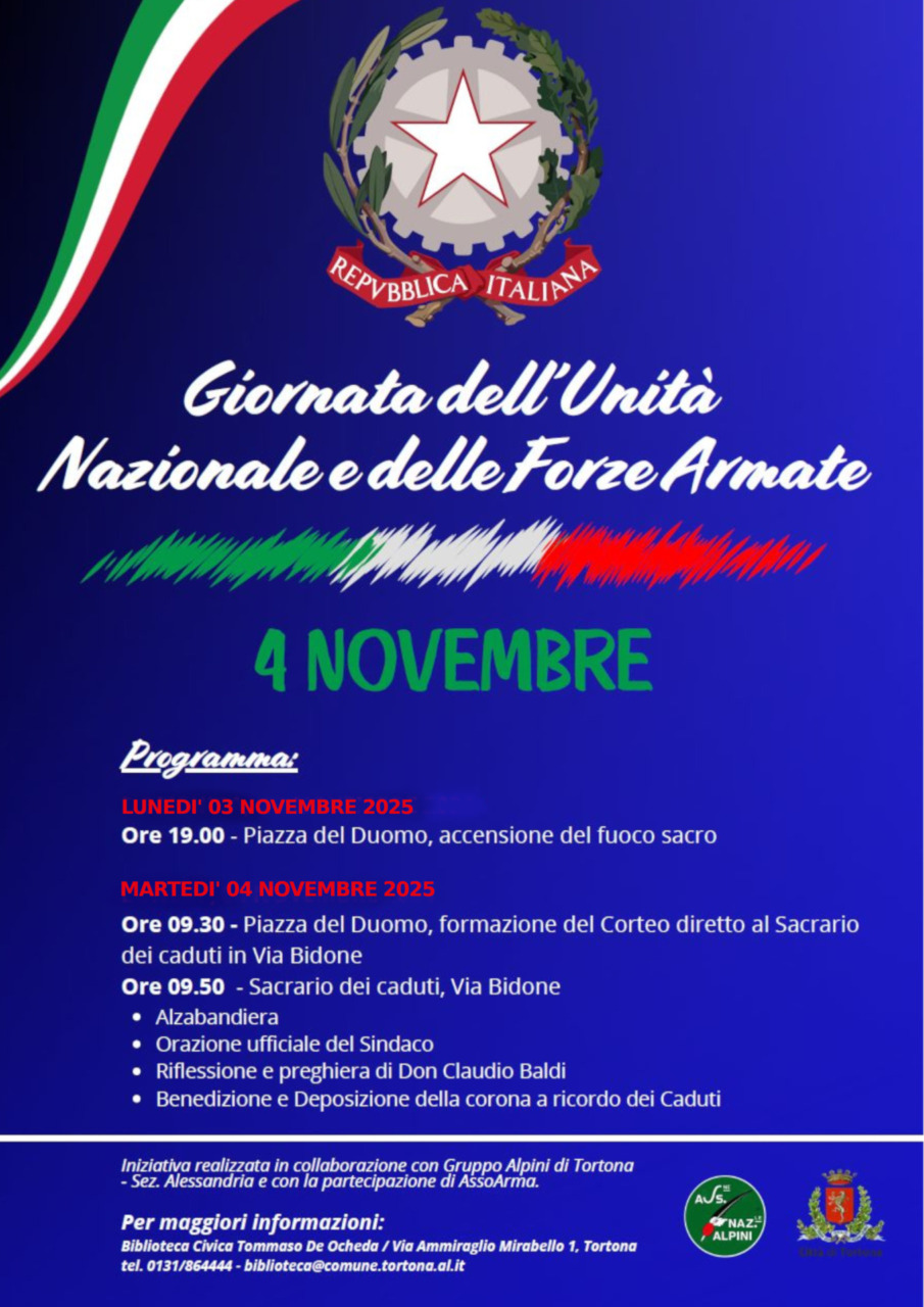 Tortona, le celebrazioni per la Giornata Nazionale dell’Unità nazionale e delle Forze Armate
