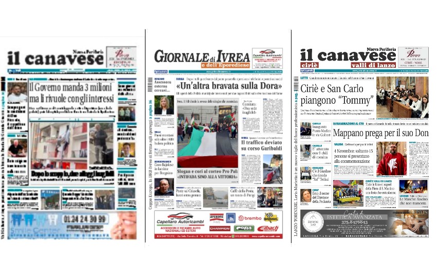 Il Canavese e Il Giornale di Ivrea (del 12 novembre) in edicola. Ecco le prime pagine