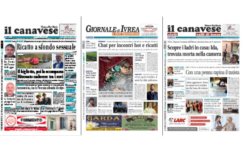 Il Canavese e Il Giornale di Ivrea (del 19 novembre) in edicola. Ecco le prime pagine