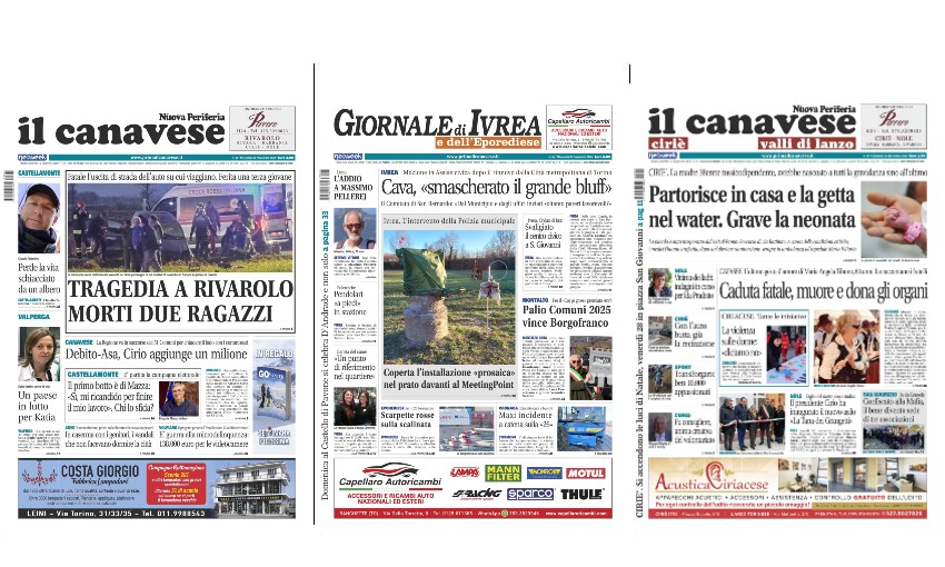 Il Canavese e Il Giornale di Ivrea (del 26 novembre) in edicola. Ecco le prime pagine