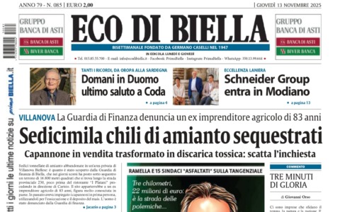 “Sedicimila chili di amianto sequestrati”: la prima pagina di Eco di Biella in edicola oggi