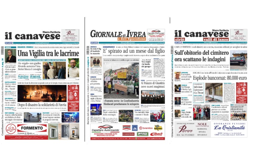 Il Canavese e Il Giornale di Ivrea (del 24 dicembre) in edicola. Ecco le prime pagine