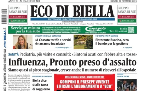 “Influenza, Pronto soccorso preso d’assalto”: la prima pagina di Eco di Biella in edicola oggi