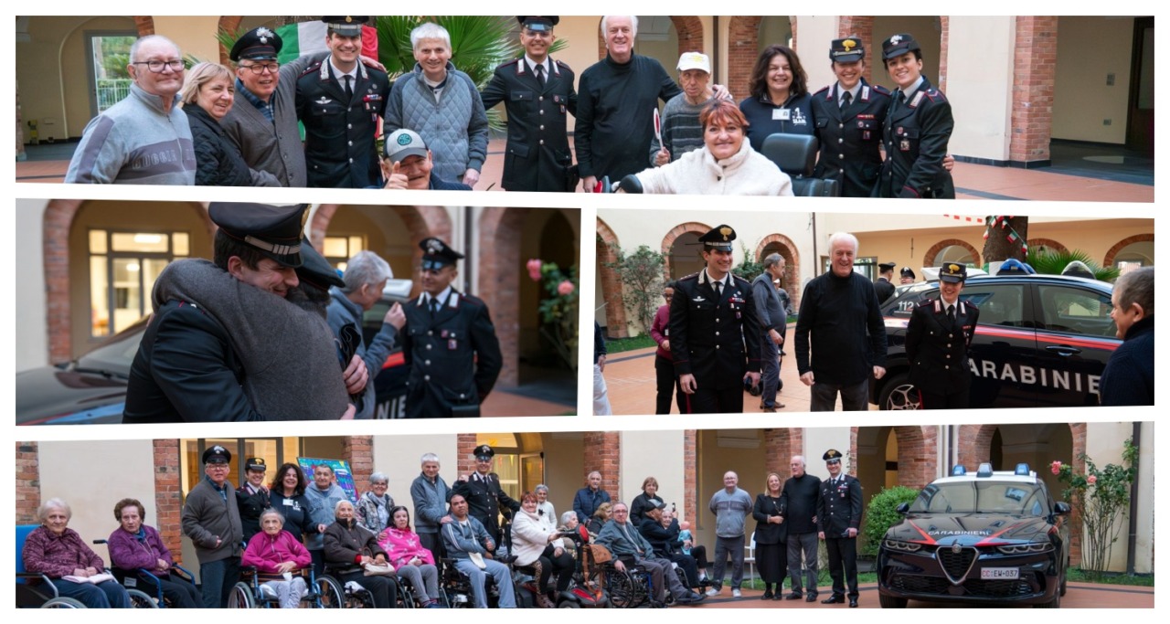 L’abbraccio del Capitano Pierluigi Manenti a Maurizio durante la visita dei Carabinieri di Sanremo al Don Orione
