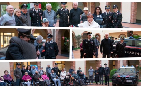 L’abbraccio del Capitano Pierluigi Manenti a Maurizio durante la visita dei Carabinieri di Sanremo al Don Orione