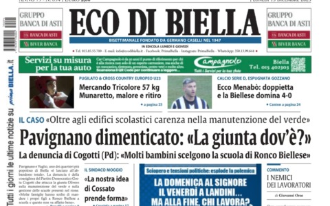 “Pavignano dimenticato: ‘La giunta dov’è?'”: la prima pagina di Eco di Biella in edicola oggi
