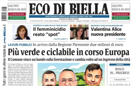 “Più verde e ciclabile in corso Europa”: la prima pagina di Eco di Biella in edicola oggi