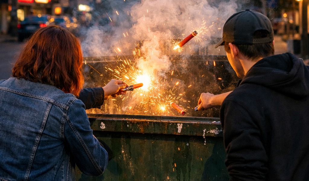 Lanciano petardi nei cassonetti dei rifiuti e causano un incendio: una donna e un minorenne denunciati