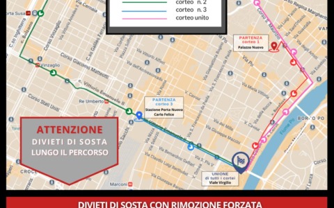 Manifestazione di domani in centro a Torino, limitazioni al traffico
