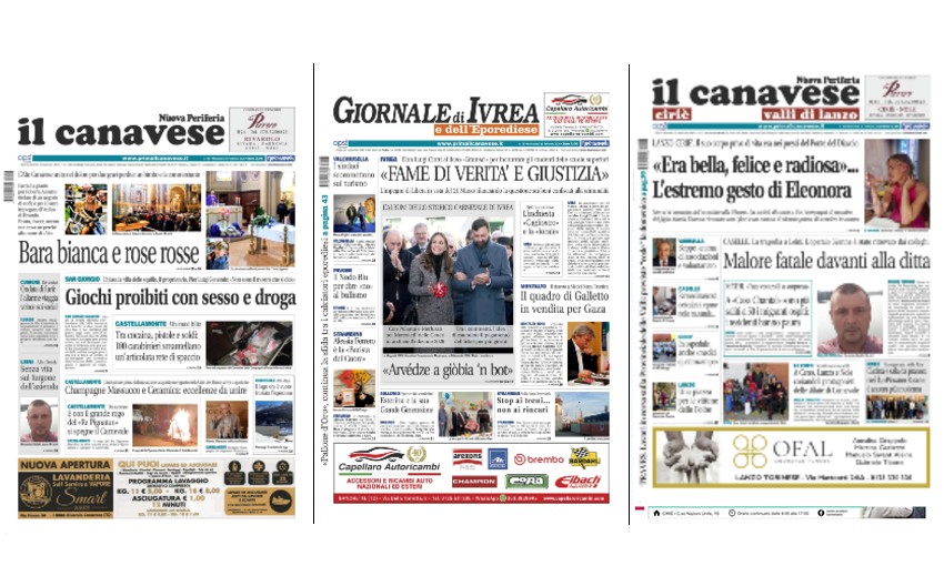 Il Canavese e Il Giornale di Ivrea (del 25 febbraio) in edicola. Ecco le prime pagine
