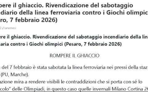 Sabotaggio ai treni, rivendicazione su un blog anarchico per episodio a Pesaro