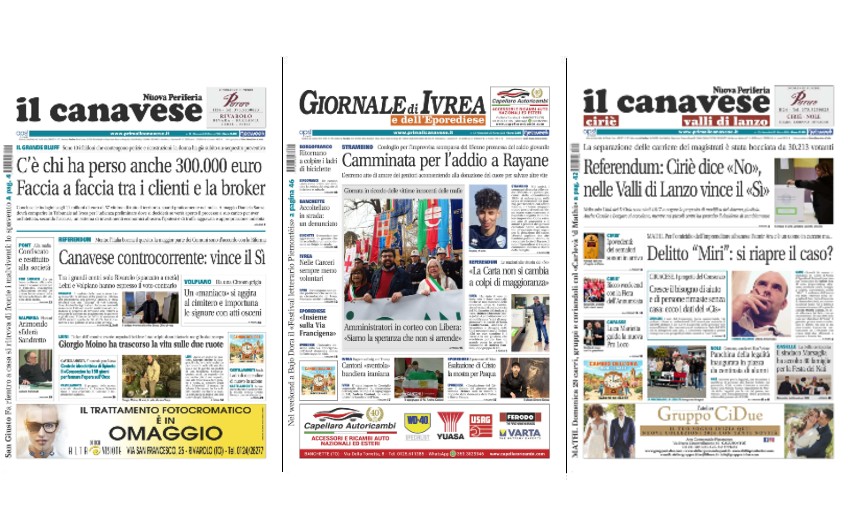 Il Canavese e Il Giornale di Ivrea (del 25 marzo) in edicola. Ecco le prime pagine