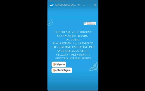 Lecco, stanno rientrando da Dubai alunni e docenti dell’Istituto Maria Ausiliatrice