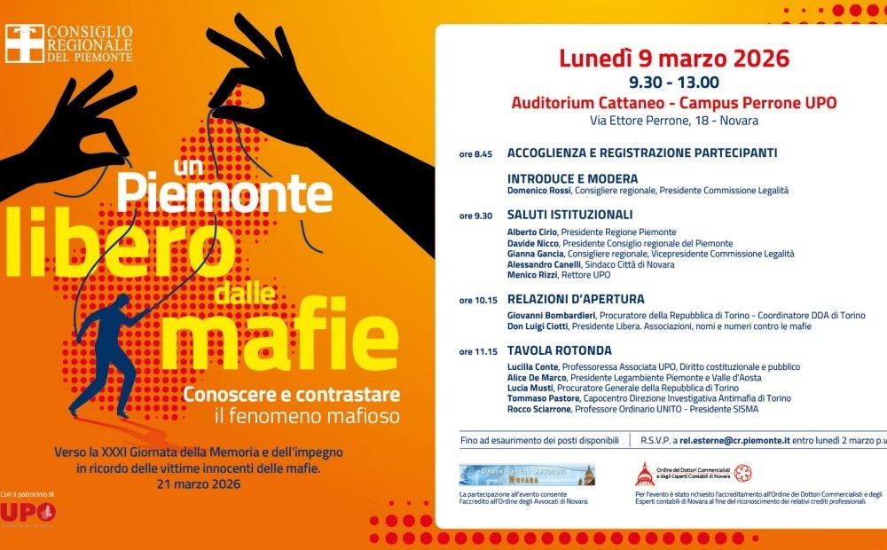 “Un Piemonte libero dalle mafie”: il convegno a Novara