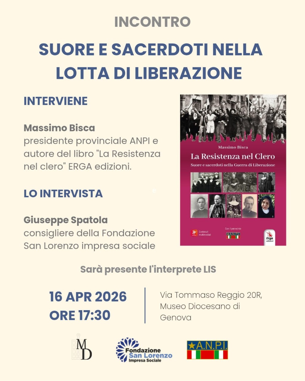 16 aprile, ore 17.30: al Museo Diocesano di Genova incontro su “Suore e Sacerdoti nella Lotta di Liberazione”.
