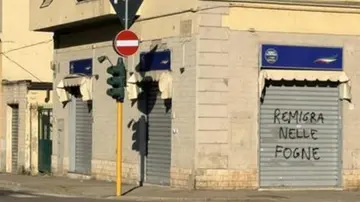 Scritta sulla sede di Futuro Nazionale