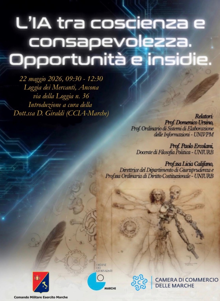“Intelligenza Artificiale tra coscienza e consapevolezza. Opportunità e insidie” il 22 maggio alla Loggia dei Mercanti.