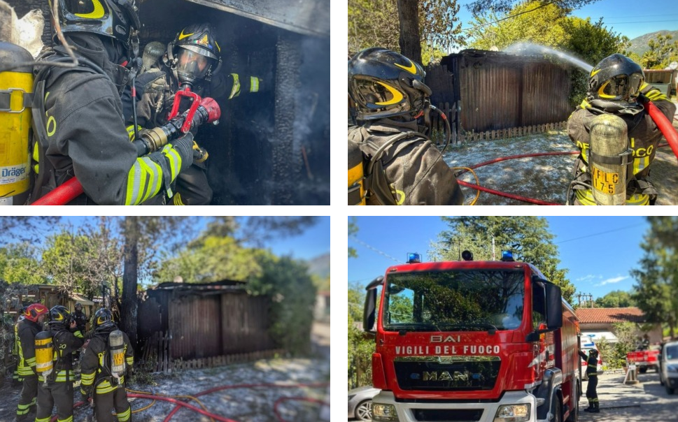 Oggiono, incendio in un bungalow in via Dante: intervento massiccio dei Vigili del Fuoco