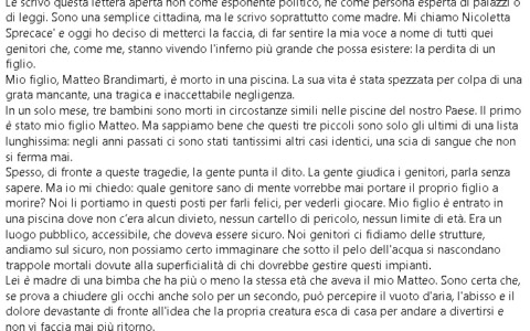Risucchiato dal bocchettone dell’idromassaggio, muore a 11 anni. La mamma di Matteo scrive a Meloni: “Una legge per salvare altri bambini”