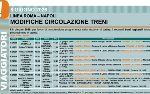 Blocco linea ferroviaria Roma-Napoli da Cisterna direzione Latina lunedì 8 giugno