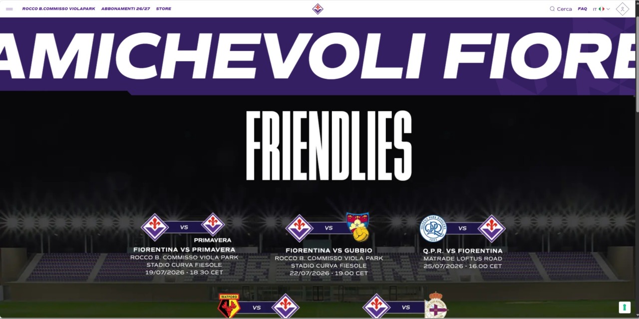 Fiorentina, le date delle amichevoli estive, c’è il Watford di Bove