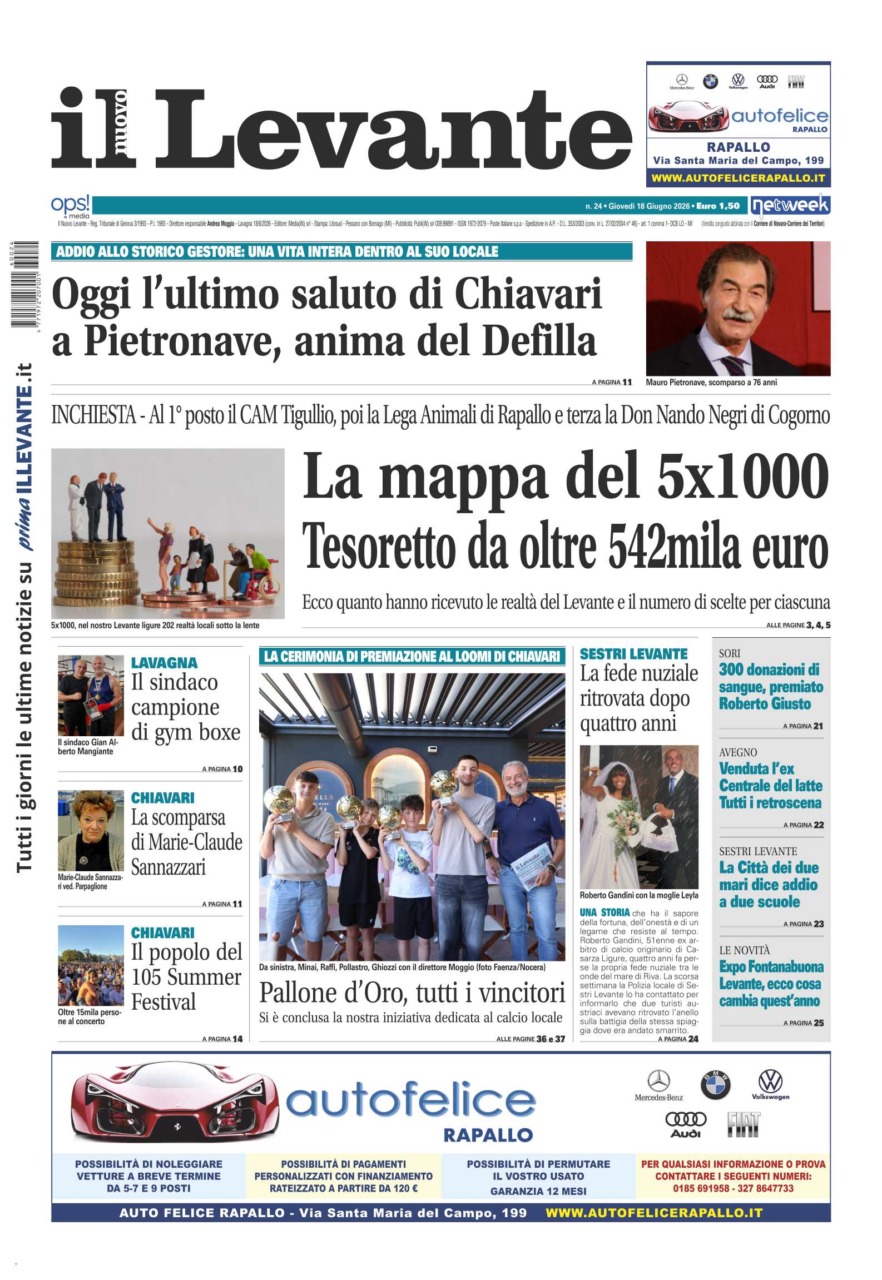 Il Nuovo Levante da oggi in edicola