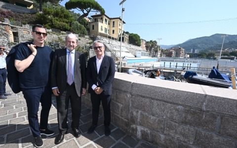 Piscina e ponte di raccordo con il casello autostradale, sopralluogo di Regione Liguria