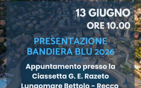 Recco celebra la Bandiera Blu: il 13 giugno la cerimonia sul lungomare