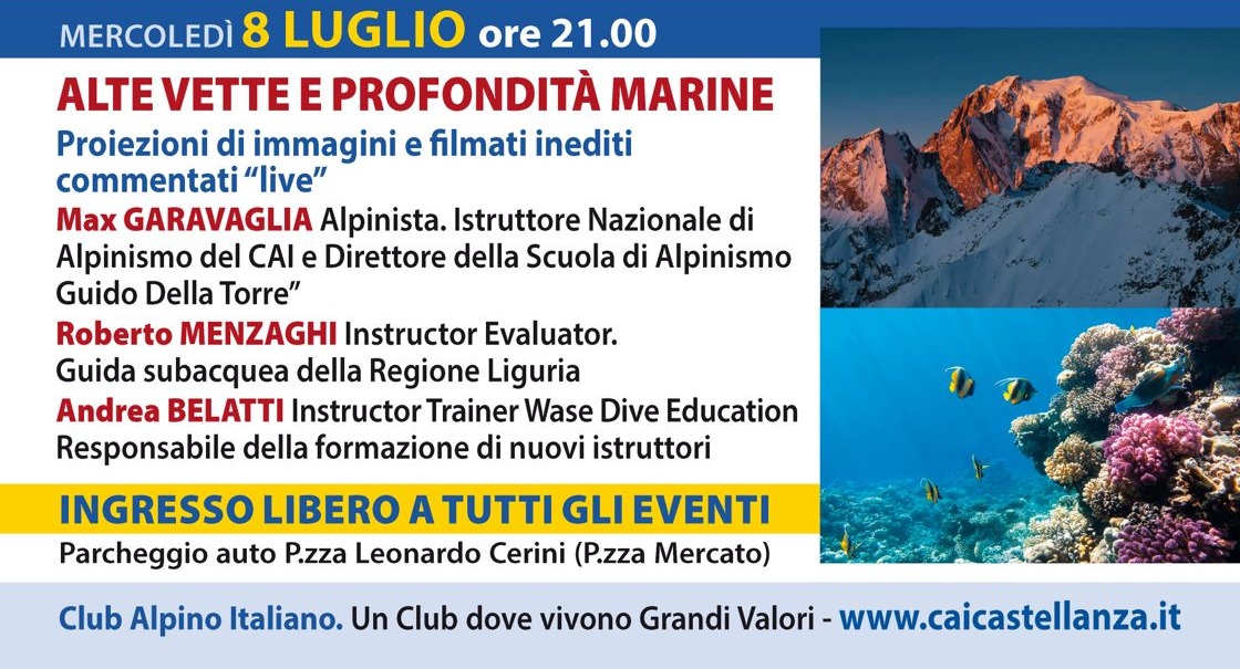 Alpinismo e immersioni si incontrano: in arrivo una serata tra vette e fondali