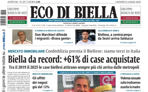 “Biella da record: +61% di case acquistate”: la prima pagina di Eco di Biella in edicola oggi