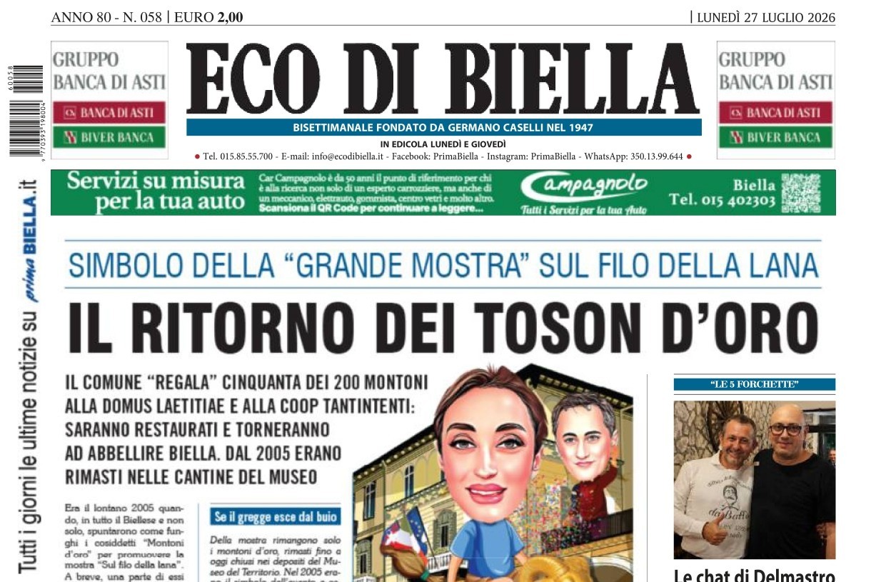 “Il ritorno dei toson d’oro”: la prima pagina di Eco di Biella in edicola oggi