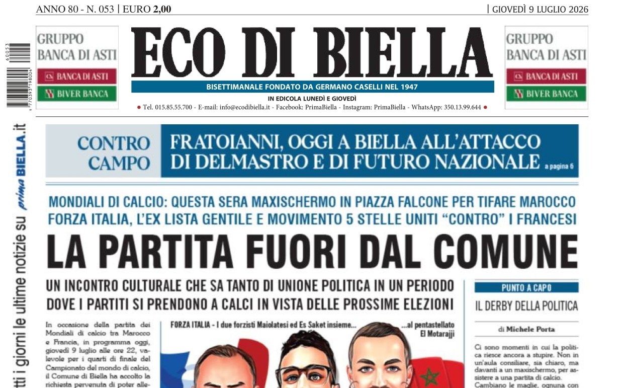 “La partita fuori dal Comune”: la prima pagina di Eco di Biella in edicola oggi