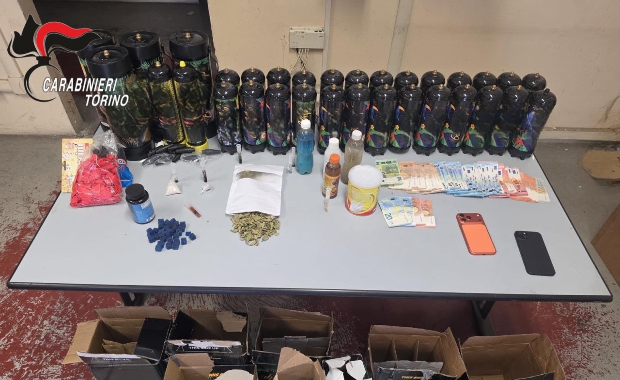 Torino: sequestrate bombole di gas esilarante e droga, in manette due giovani