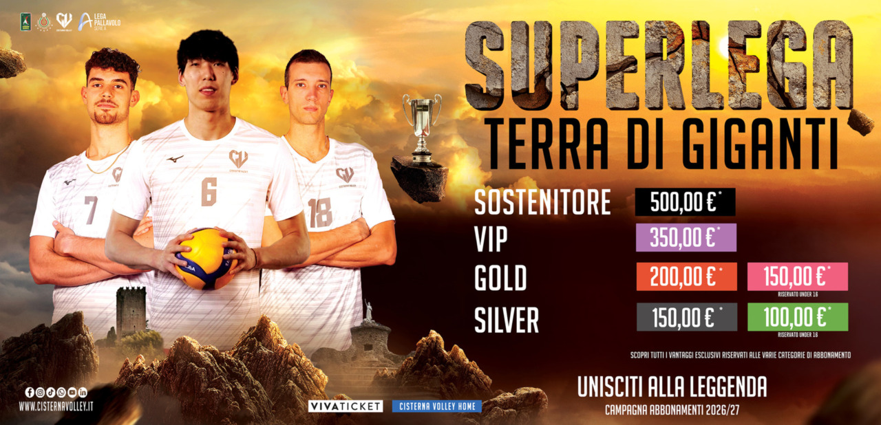 Cisterna, la via la campagna abbonamenti. “SUPERLEGA: TERRA DI GIGANTI. Unisciti alla leggenda