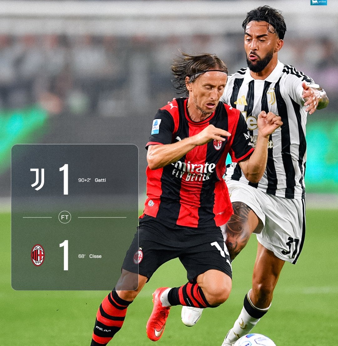 Gatti risponde a Cisse, Juventus-Milan finisce 1-1
