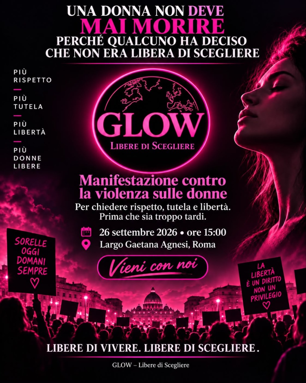 “Libere di Vivere. Libere di Scegliere”, il 26 settembre la manifestazione
