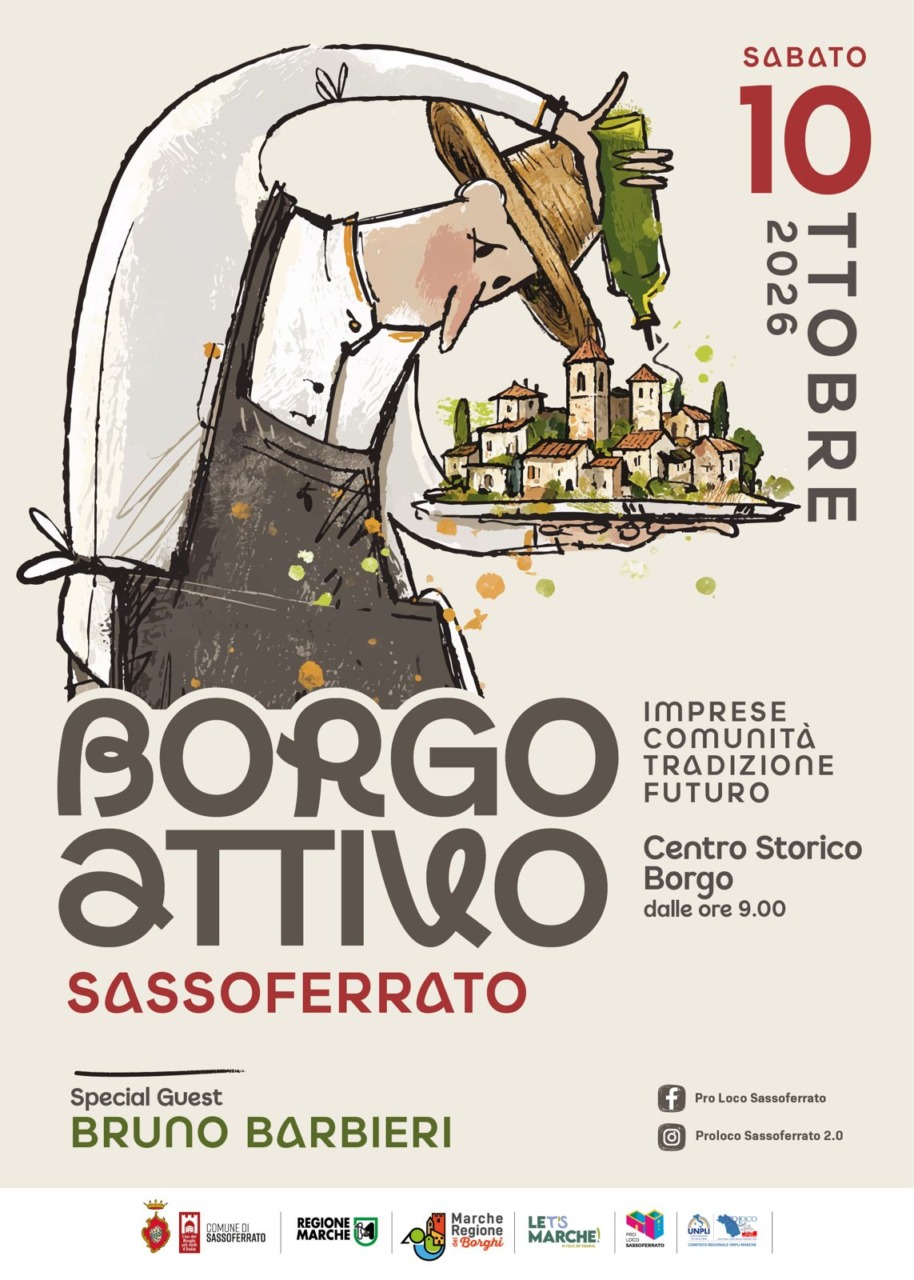 “Borgo attivo 2026”: sabato a Sassoferrato un’intera giornata tra cucina, libri e musica. Special guest Bruno Barbieri